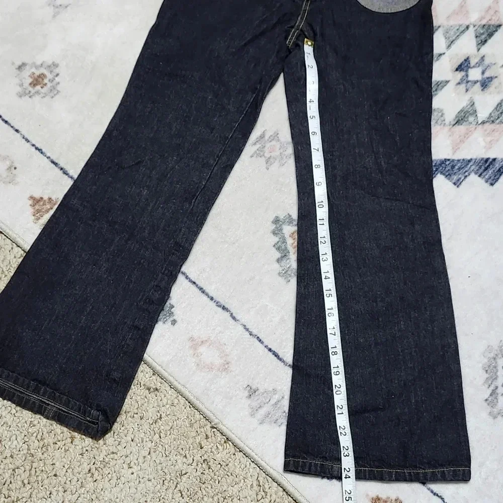 Tommy Hilfiger Dark Wash Flared Denim Pants | Size 10 | Retro Zip & Circle Pocke